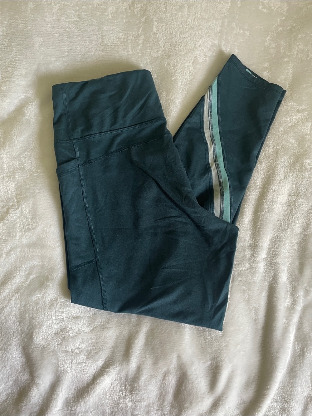 Champion Teal Leggings with Mint and White Side Stripes